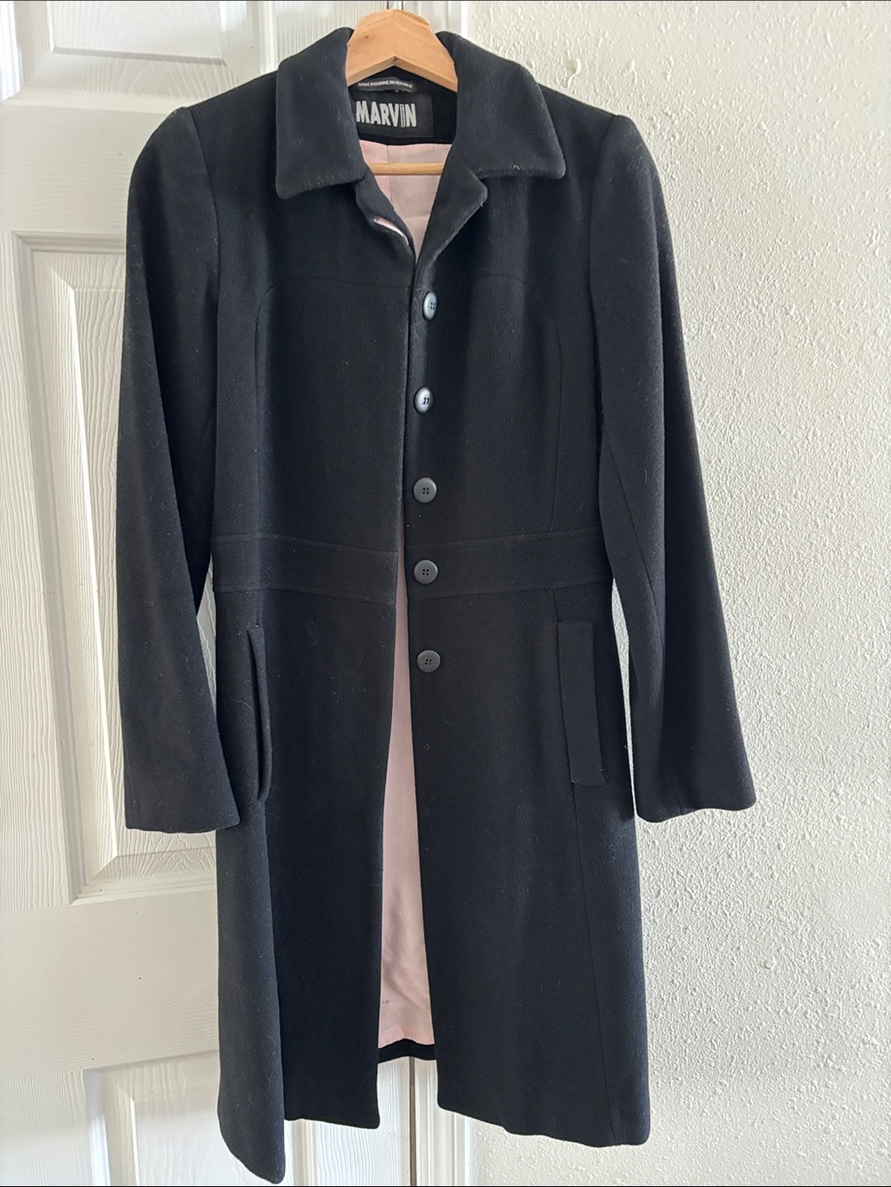 Marvin Richards Black Single-Breasted Trench Coat with silk lining